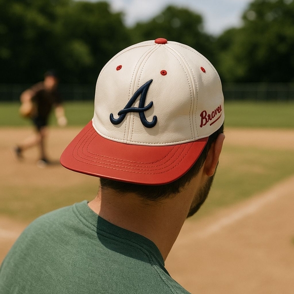 VTG Atlanta Braves Strapback LOGO ATHLETIC leather cap USA 90s RARE NWT